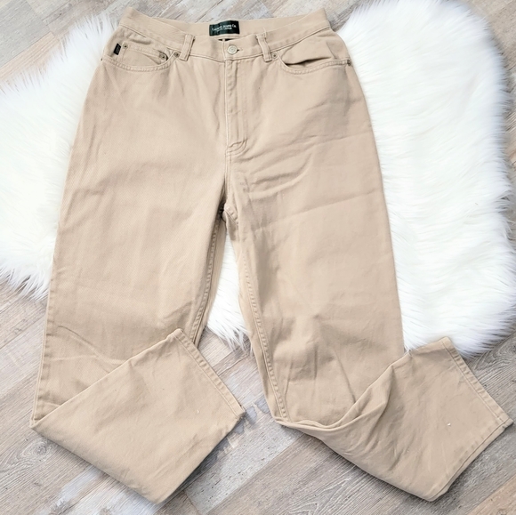 Vintage Lauren Jeans Co Tan Khaki High Rise Straight-leg Jeans Women's Size 8 - Picture 2 of 16
